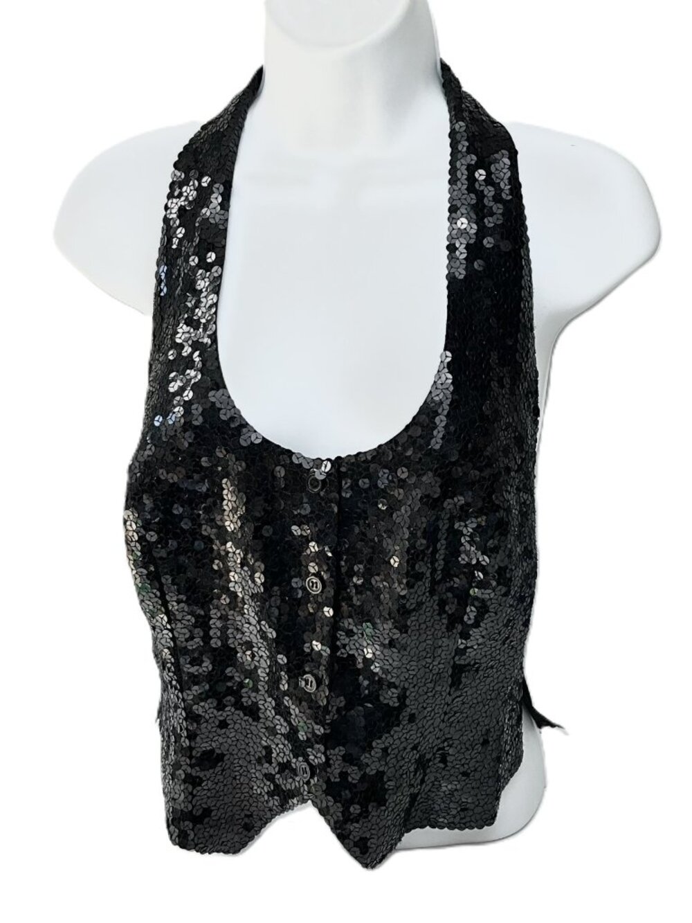 Vintage Victoria's Secret Black Silk Sequin Halter Top Size S